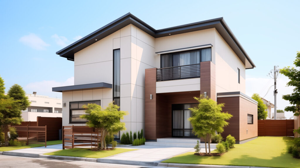 敷地に建つ二階建ての住まい